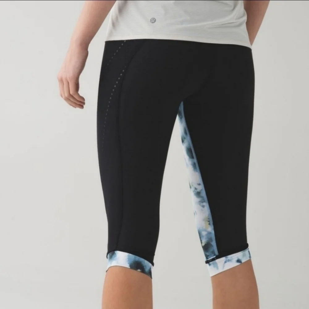 Lululemon‎ Stop At Nothing Crop Leggings Reflective Dot Mesh Ruched Zip Pockets